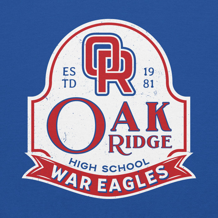 Close-up view of Oak Ridge High School War Eagles Royal Blue Classic Unisex Hoodie 219