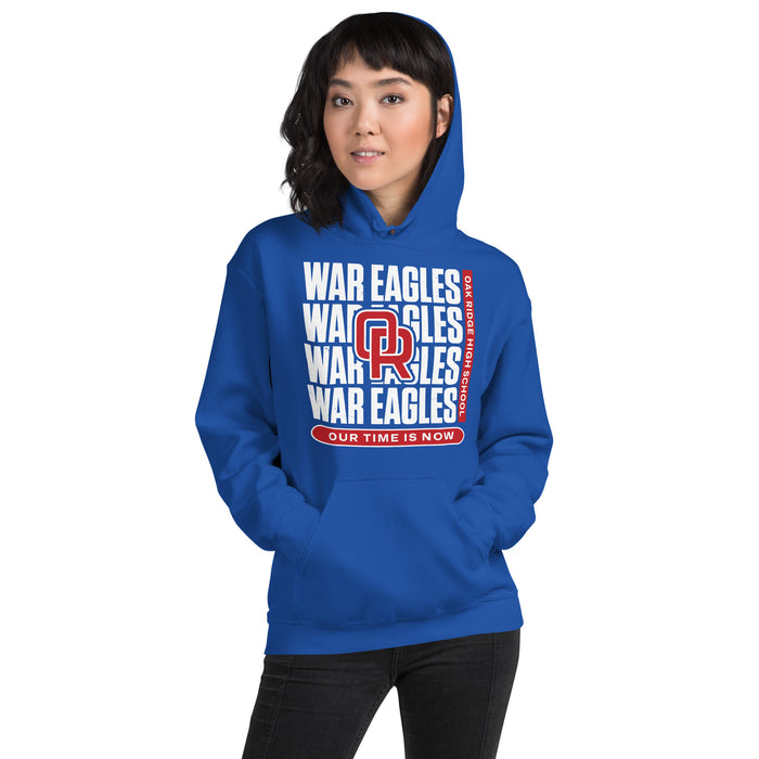 Woman wearing Oak Ridge High School War Eagles Royal Blue Classic Unisex Hoodie 235