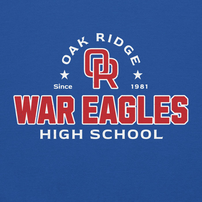 Close-up view of Oak Ridge High School War Eagles Royal Blue Classic Unisex Hoodie 222