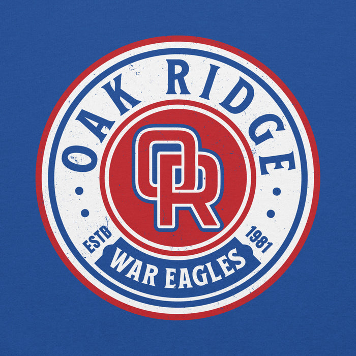 Close-up view of Oak Ridge High School War Eagles Royal Blue Classic Unisex Hoodie 220