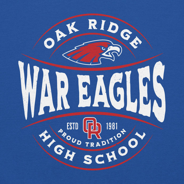 Close-up view of Oak Ridge High School War Eagles Royal Blue Classic Unisex Hoodie 218