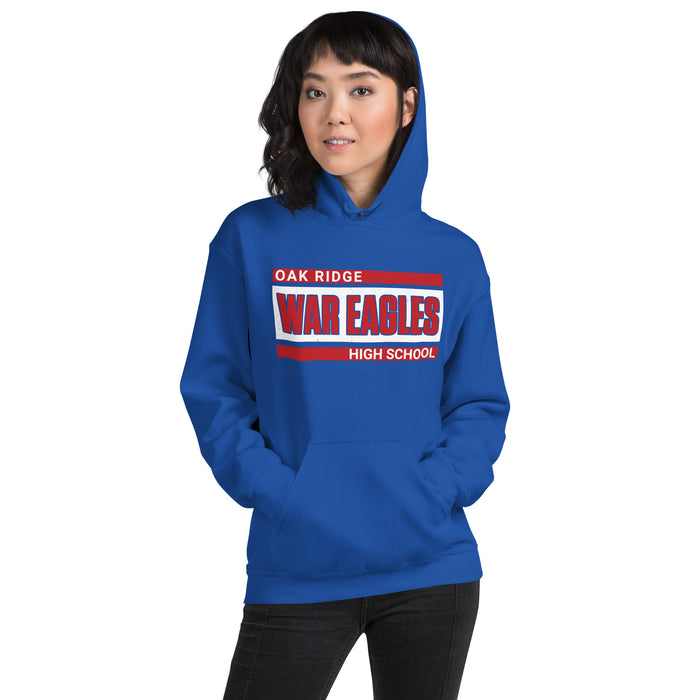 Woman wearing Oak Ridge High School War Eagles Royal Blue Classic Unisex Hoodie 098