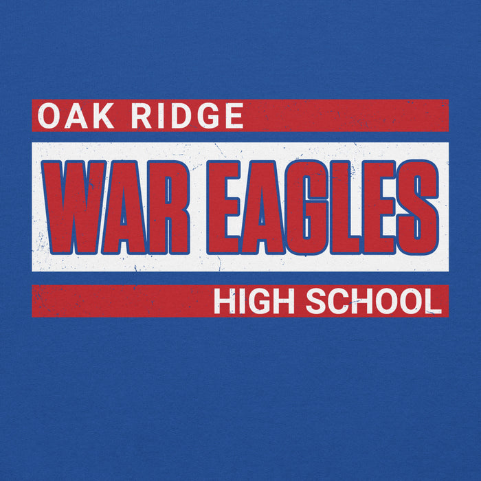 Close-up view of Oak Ridge High School War Eagles Royal Blue Classic Unisex Hoodie 098