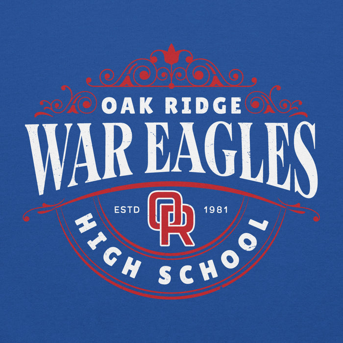 Close-up view of Oak Ridge High School War Eagles Royal Blue Classic Unisex Hoodie 211