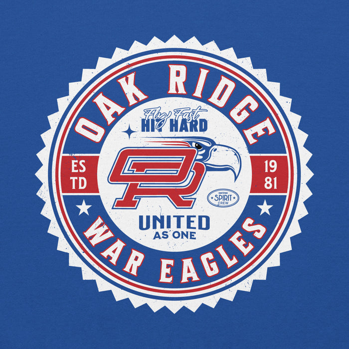 Close-up view of Oak Ridge High School War Eagles Royal Blue Classic Unisex Hoodie 203