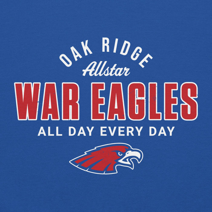 Close-up view of Oak Ridge High School War Eagles Royal Blue Classic Unisex Hoodie 040