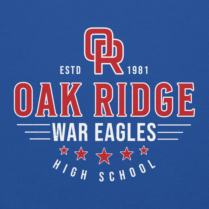 Close-up view of Oak Ridge High School War Eagles Royal Blue Classic Unisex Hoodie 217