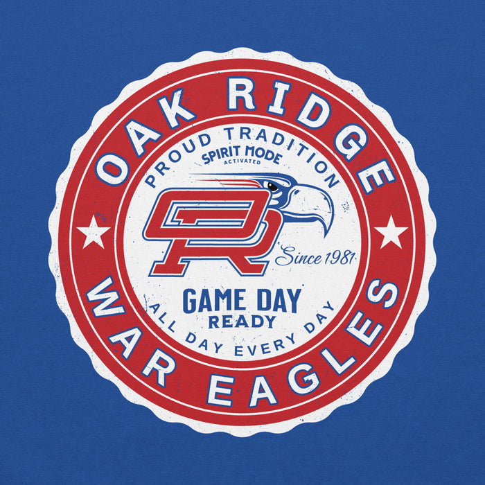 Close-up view of Oak Ridge High School War Eagles Royal Blue Classic Unisex Hoodie 216