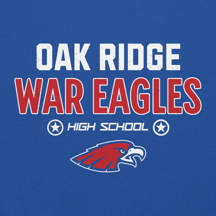 Close-up view of Oak Ridge High School War Eagles Royal Blue Classic Unisex Hoodie 003