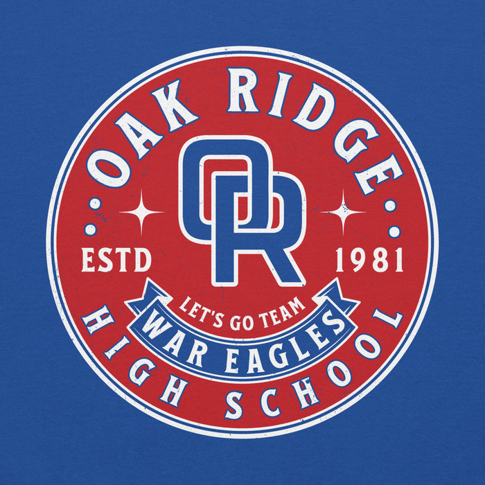 Close-up view of Oak Ridge High School War Eagles Royal Blue Classic Unisex Hoodie 215