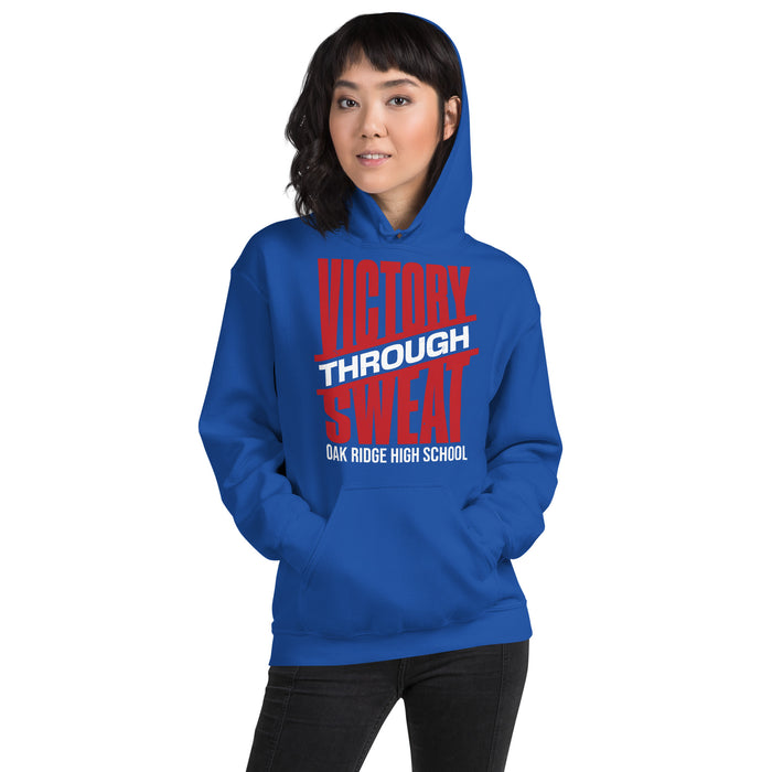 Woman wearing Oak Ridge High School War Eagles Royal Blue Classic Unisex Hoodie 241