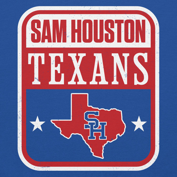 Close-up view of Sam Houston High School Texans Royal Blue Classic Unisex Hoodie 001