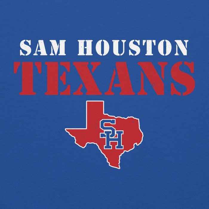 Close-up view of Sam Houston High School Texans Royal Blue Classic Unisex Hoodie 017