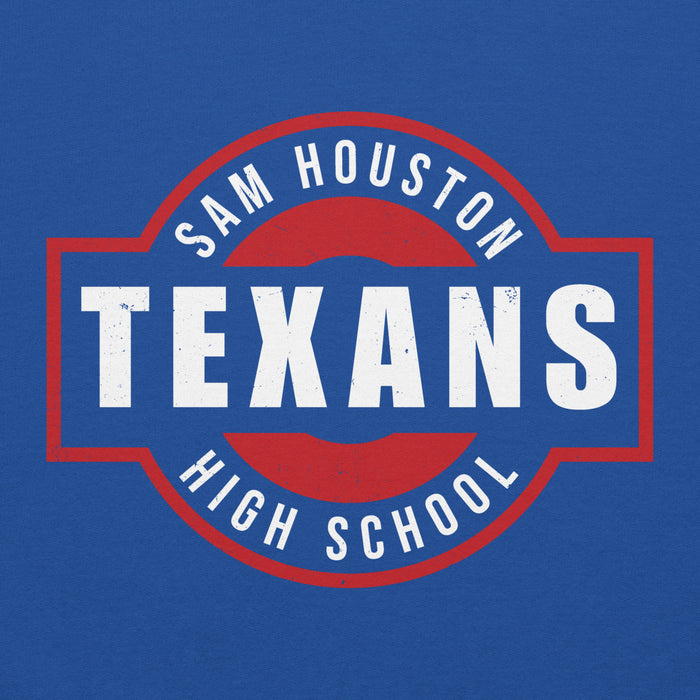 Close-up view of Sam Houston High School Texans Royal Blue Classic Unisex Hoodie 011