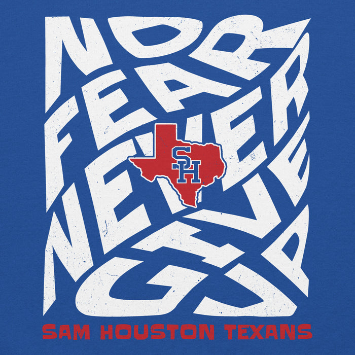 Close-up view of Sam Houston High School Texans Royal Blue Classic Unisex Hoodie 236