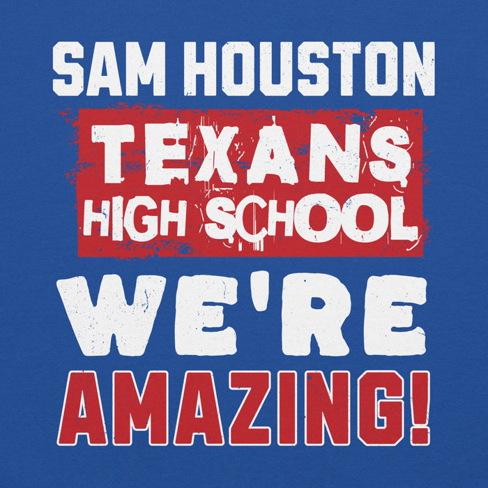 Close-up view of Sam Houston High School Texans Royal Blue Classic Unisex Hoodie 231