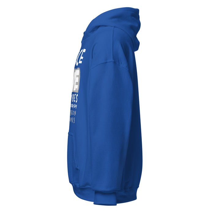 Side view of Hebron High School Hawks Royal Blue Classic Unisex Hoodie 240