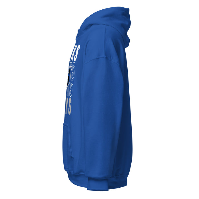Side view of Hebron High School Hawks Royal Blue Classic Unisex Hoodie 233