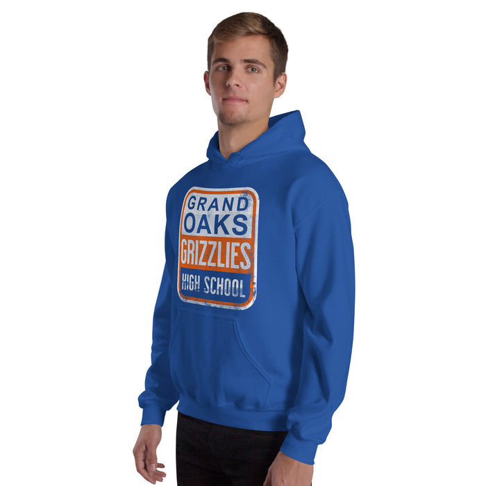 Man wearing a Grand Oaks High School Grizzlies Royal Classic Unisex Hoodie 01