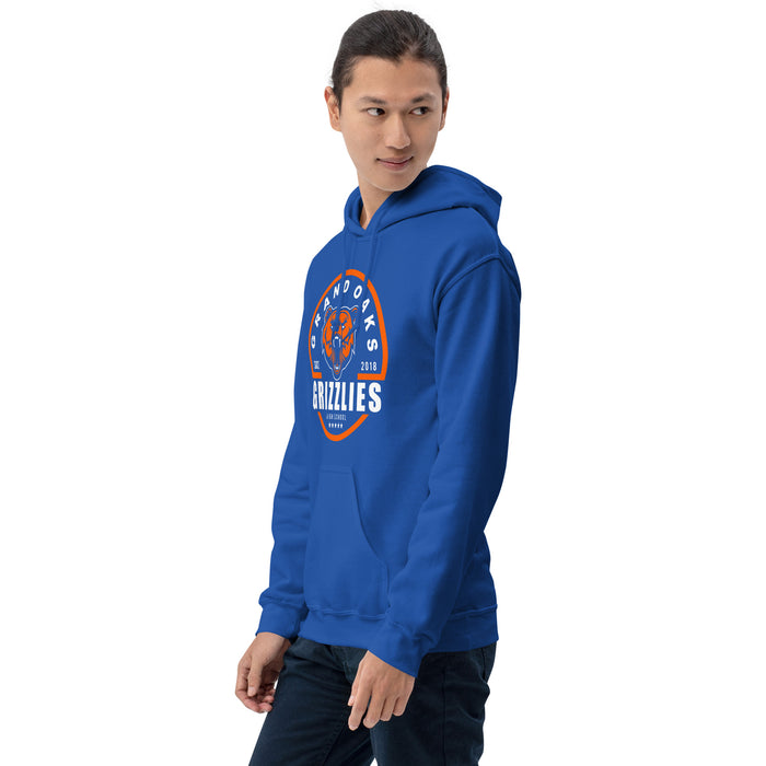 Man wearing a Grand Oaks High School Grizzlies Royal Classic Unisex Hoodie 04 side view