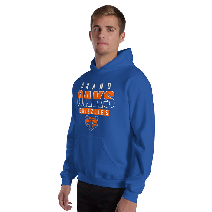 Man wearing a Grand Oaks High School Grizzlies Royal Classic Unisex Hoodie 23