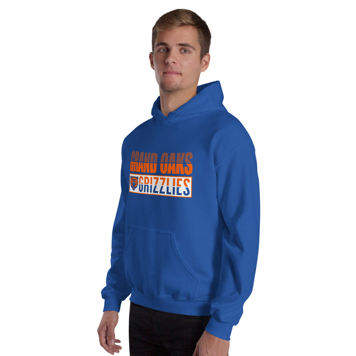 Man wearing a Grand Oaks High School Grizzlies Royal Classic Unisex Hoodie 31