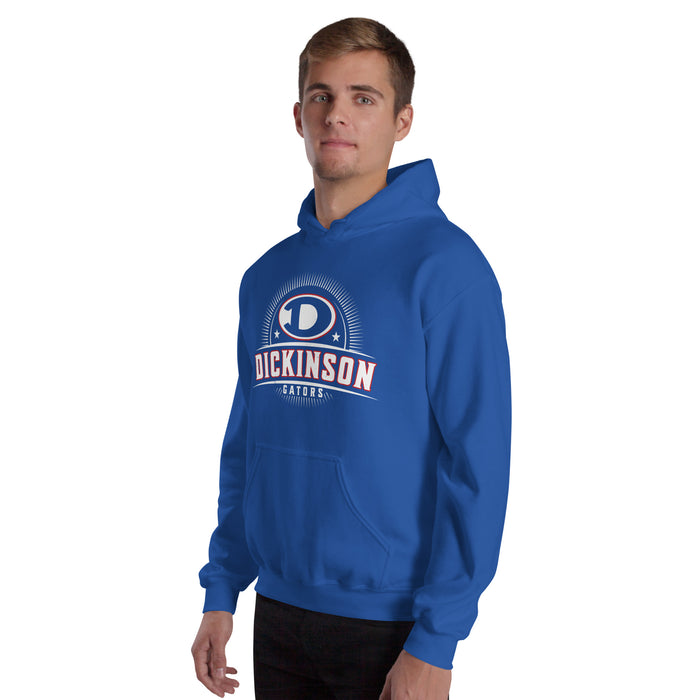 Man wearing Dickinson High School Gators Royal Blue Classic Unisex Hoodie 221