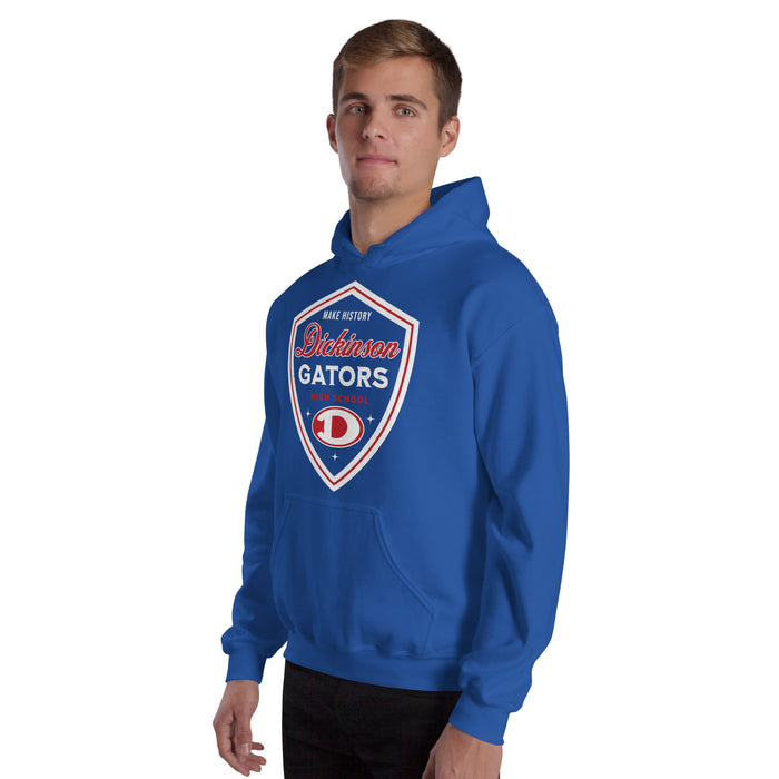Man wearing Dickinson High School Gators Royal Blue Classic Unisex Hoodie 225