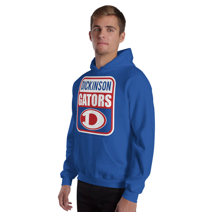 Man wearing Dickinson High School Gators Royal Blue Classic Unisex Hoodie 001