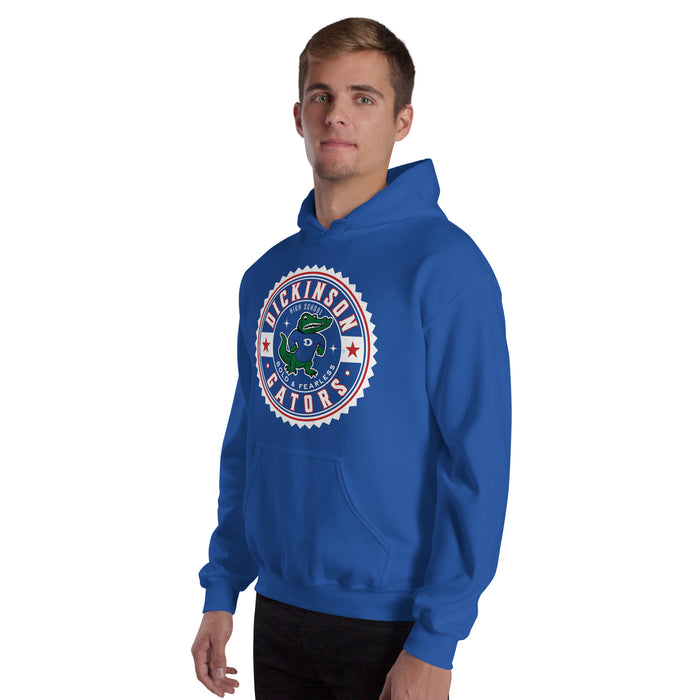 Man wearing Dickinson High School Gators Royal Blue Classic Unisex Hoodie 203