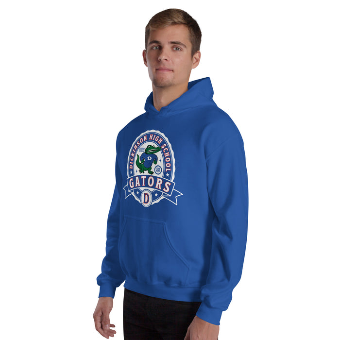 Man wearing Dickinson High School Gators Royal Blue Classic Unisex Hoodie 212