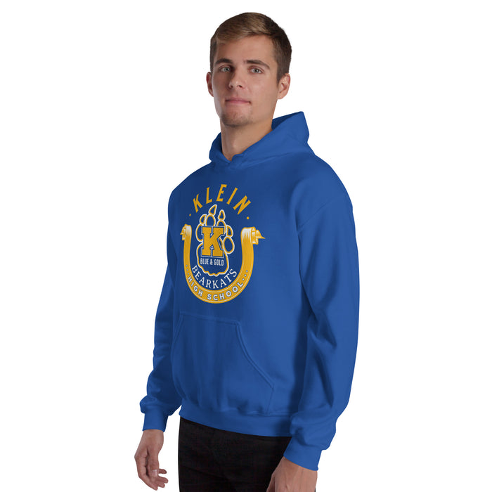 Man wearing Klein High School Bearkats Royal Blue Classic Unisex Hoodie 229