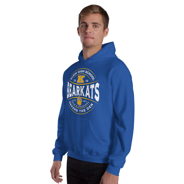 Man wearing Klein High School Bearkats Royal Blue Classic Unisex Hoodie 218