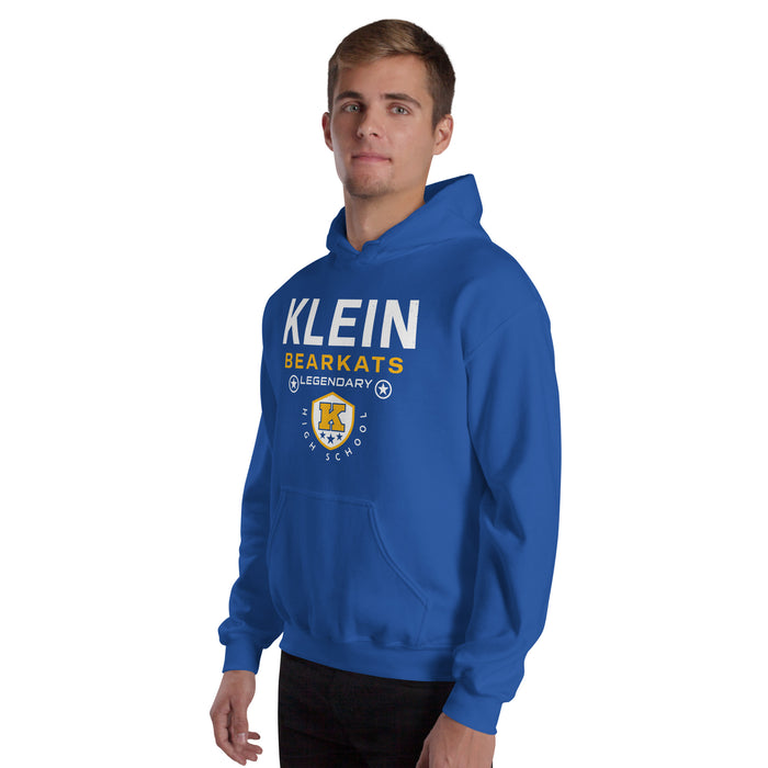 Man wearing Klein High School Bearkats Royal Blue Classic Unisex Hoodie 003
