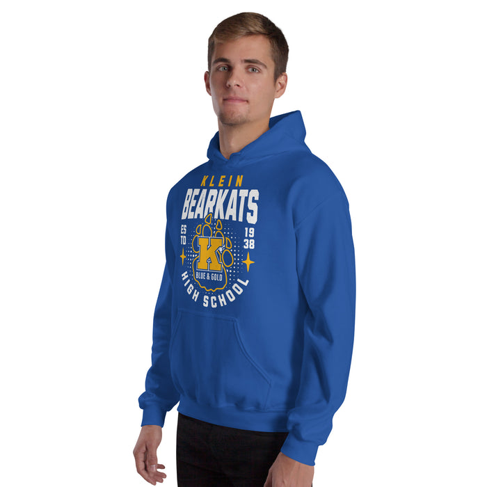 Man wearing Klein High School Bearkats Royal Blue Classic Unisex Hoodie 204