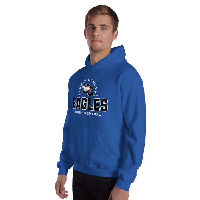 Man wearing New Caney High School Eagles Royal Blue Classic Unisex Hoodie 222