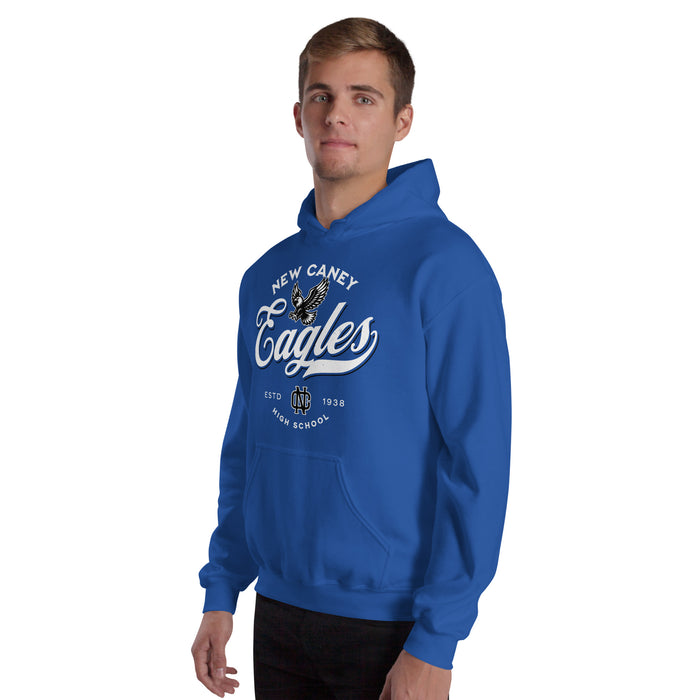 Man wearing New Caney High School Eagles Royal Blue Classic Unisex Hoodie 226