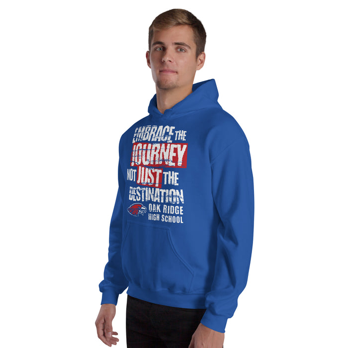 Man wearing Oak Ridge High School War Eagles Royal Blue Classic Unisex Hoodie 232