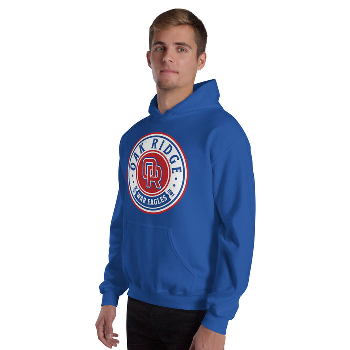 Man wearing Oak Ridge High School War Eagles Royal Blue Classic Unisex Hoodie 220