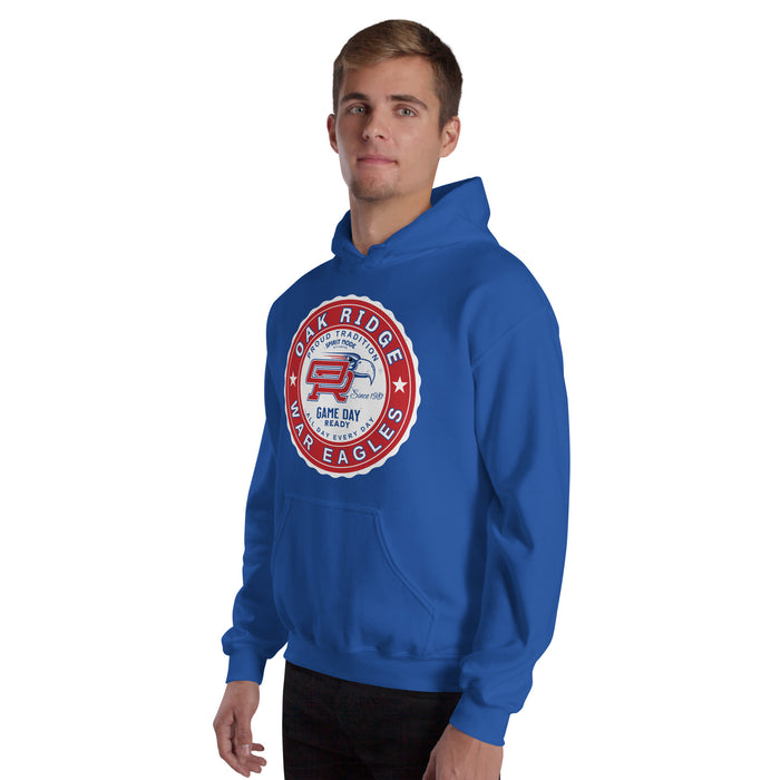 Man wearing Oak Ridge High School War Eagles Royal Blue Classic Unisex Hoodie 216