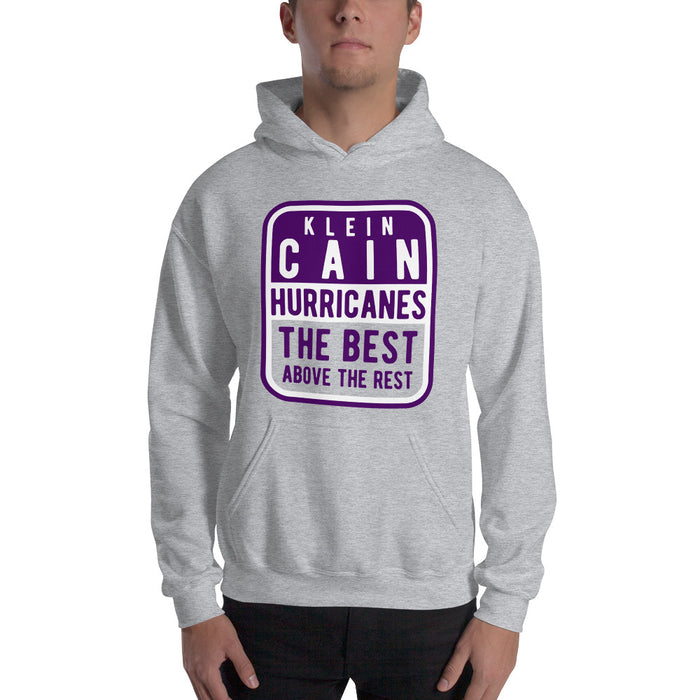 A man wearing a Klein Cain High School Hurricanes Sport Grey Classic Hoodie 01