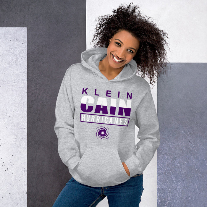 Woman wearing a Klein Cain High School Hurricanes Sport Grey Classic Hoodie 29