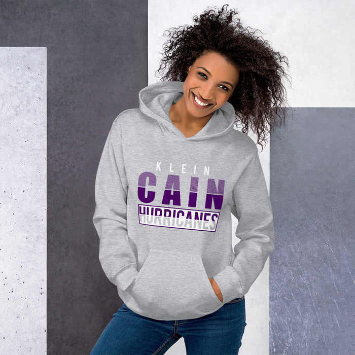 Woman wearing a Klein Cain High School Hurricanes Sport Grey Classic Hoodie 31