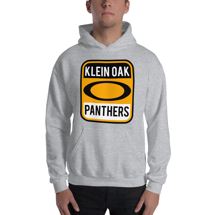 Man wearing a Klein Oak High School Panthers Sport Grey Classic Unisex Hoodie 01