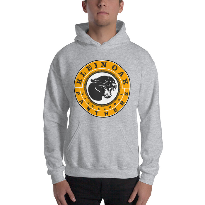 Man wearing a Klein Oak High School Panthers Sport Grey Classic Unisex Hoodie 02