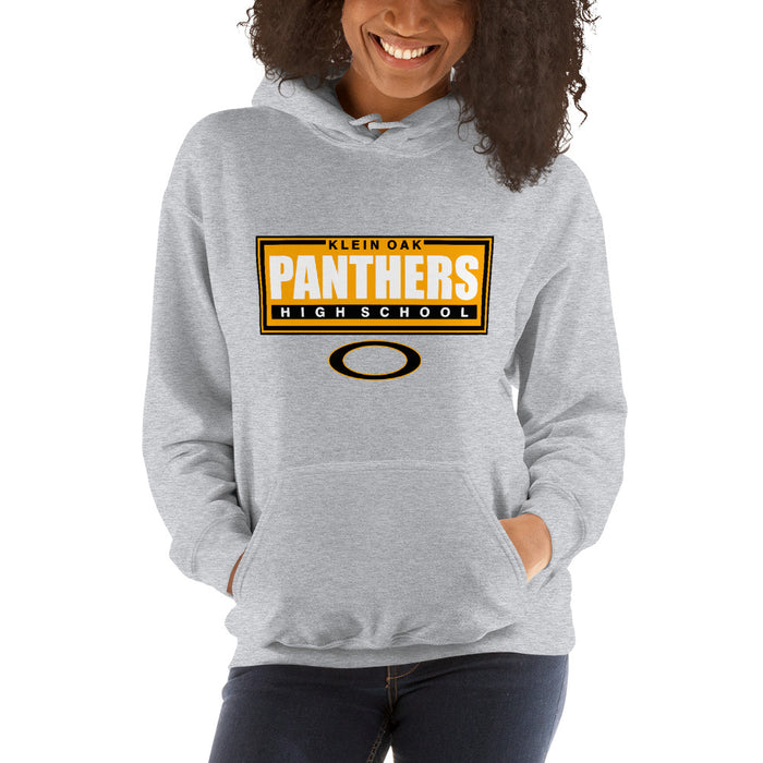 Woman wearing a Klein Oak High School Panthers Sport Grey Classic Unisex Hoodie 49