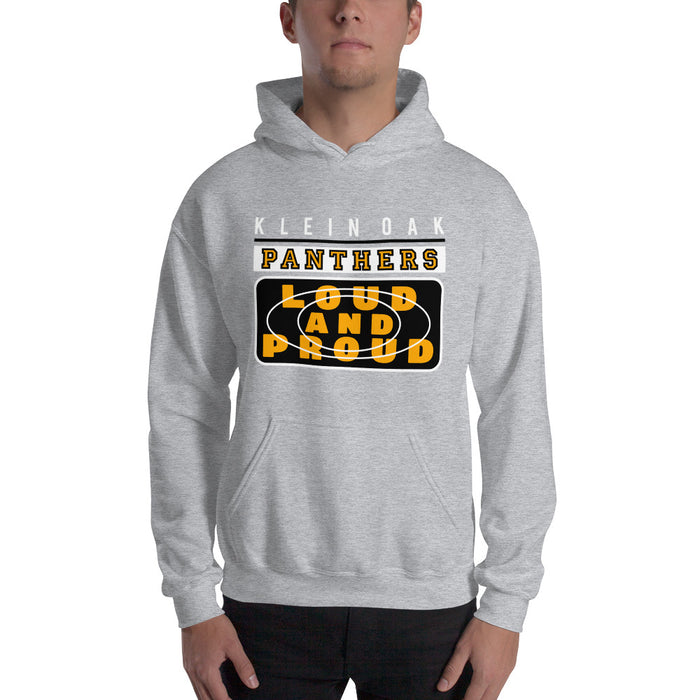 Man wearing a Klein Oak High School Panthers Sport Grey Classic Unisex Hoodie 86