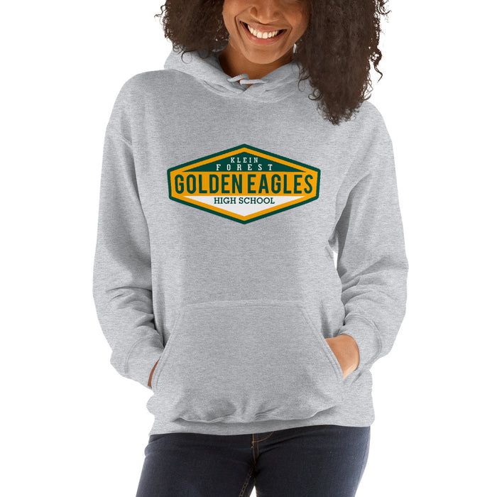 Woman wearing a Klein Forest High School Sport Grey Classic Unisex Hoodie 09