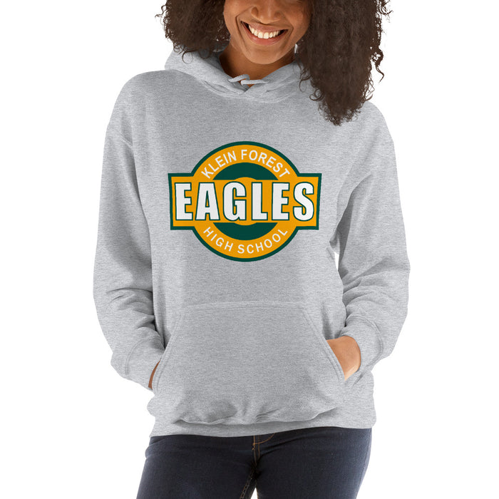 Woman wearing a Klein Forest High School Sport Grey Classic Unisex Hoodie 11