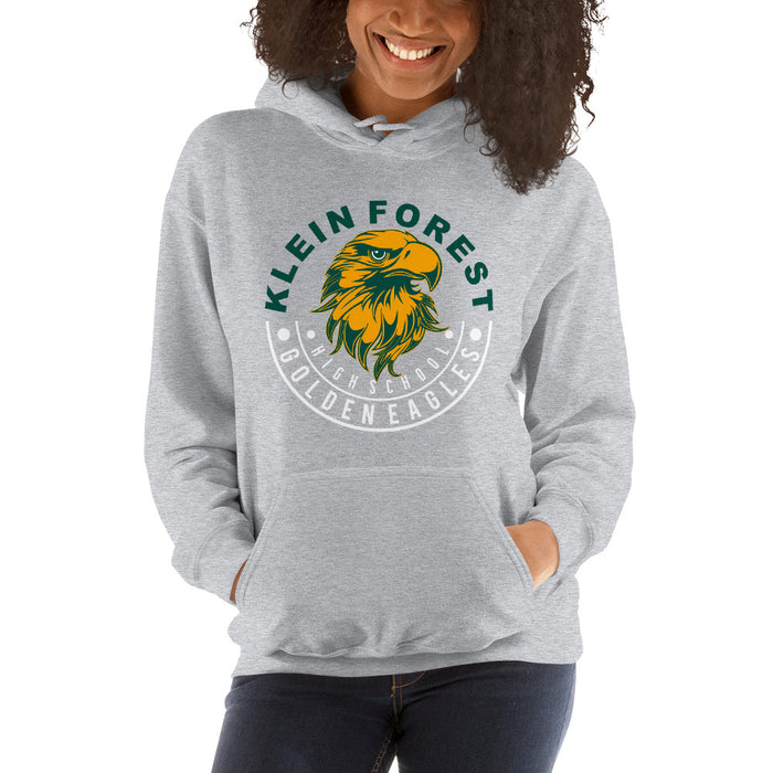 Woman wearing a Klein Forest High School Sport Grey Classic Unisex Hoodie 19